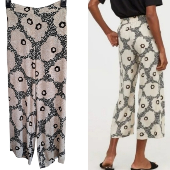H&M Black and Cream Wide Leg Pants Size 6 - Picture 1 of 6
